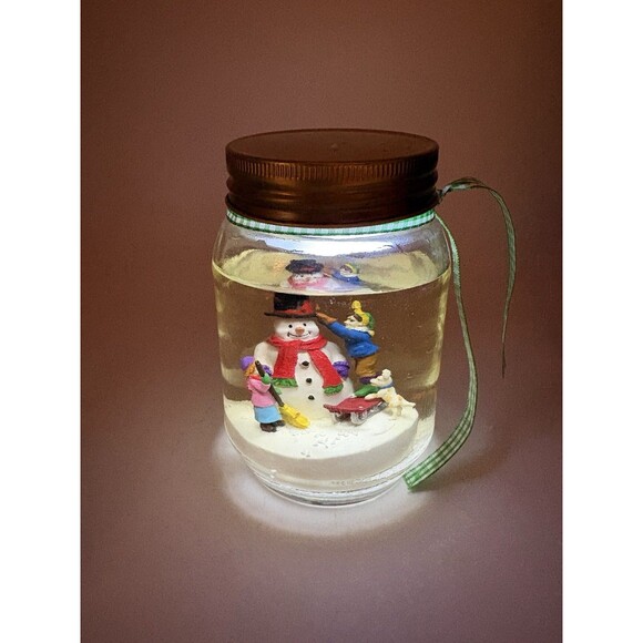 Vintage LED Snowman Mason Jar Snow Globe Winter Holiday Decor - Picture 3 of 7